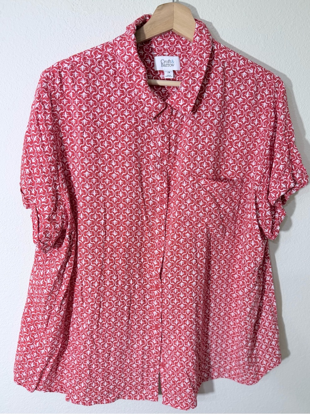 Croft & Barrow Red White Geometric Print Button Down Shirt 2X